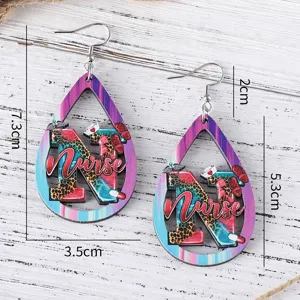 Cross-border wooden teardrop earrings with nurse theme, leopard print and medical icons.
