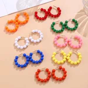 Pendientes de aro con cuentas de colores vibrantes, estilo Y2K dopamina caramelo.