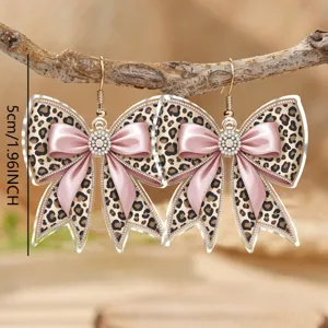 Orecchini pendenti fiocco stampa leopardo acrilico chic gioielli moda donna regalo