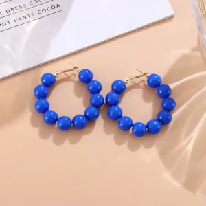 Pendientes de aro con cuentas azules vibrantes color caramelo estilo Y2K joyas gruesas
