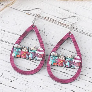Wooden nurse theme teardrop dangle earrings cute medical coffee printed drop earrings for women