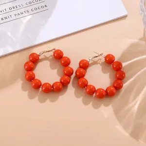Pendientes de aro con cuentas rojo vivo, joyas de bolas de caramelo coloridas para mujer.