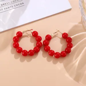 Pendientes de aro con cuentas rojas, color caramelo dopamina Y2K estilo detalle
