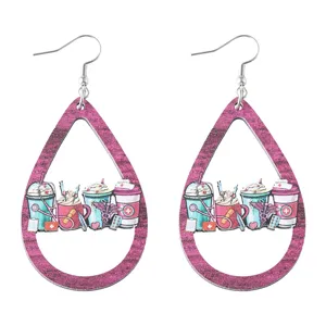 Cute nurse theme wooden teardrop earrings for women, colorful medical themed dangle earrings