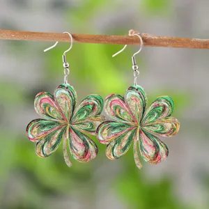 San Patricio Dia Madera Cuatro Hojas Trébol Pendientes coloridos pintados joyería festiva
