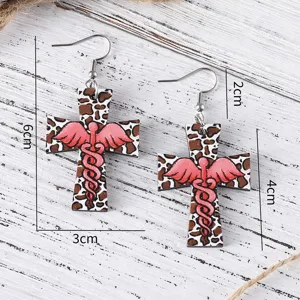 Hölzerne Krankenschwester Kreuz Leopard Engel Ohrringe für Frauen Festival Schmuck Geschenk.