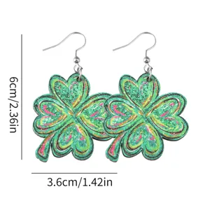 Pendientes colgantes de madera de trébol verde de San Patricio joyería de fiesta