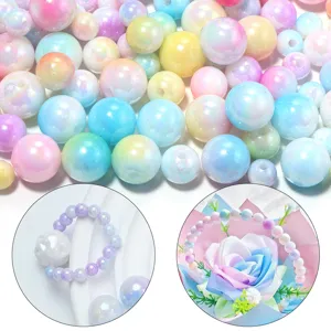 Close-up of colorful acrylic AB gradient round beads, perfect for DIY jewelry and crafts.