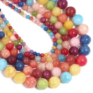 Perles rondes en pierre précieuse multicolores détail pour accessoires de bijoux et artisanat DIY.