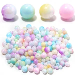 Gradient Aurora Round Acrylic Beads Electroplated Loose Beads For DIY Bracelet Jewelry Making Material Supplies Crafting