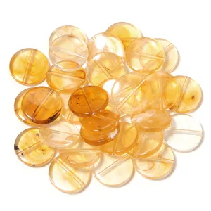 Abalorios redondos planos de acrilico transparente amarillo para fabricacion de joyas DIY.