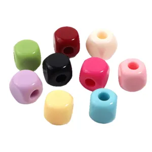Cuentas de cubo de acrilico de colores grandes agujeros abalorios cuadrados joyeria