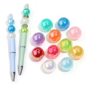 16mm acrylic iridescent beads and DIY beaded pens set, colorful loose beads for crafts.