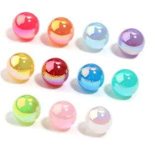 16mm acrylic rainbow round beads, white moonlight glossy loose beads for DIY jewelry making