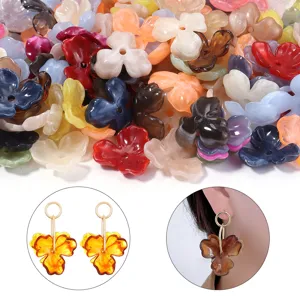 Vintage Acrylic Flower Bead Cap Two-Tone Ink Smudge Asymmetric Five-Petal Flower DIY Jewelry Craft Component