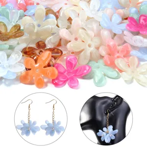 Acrylic flower beads for DIY jewelry making, colorful five petal floral charms earrings.