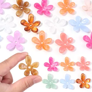 Acrylic five-petal flower charms detail view, colorful DIY jewelry accessories for crafting.