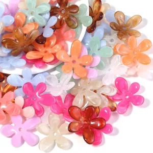 Acrylic flower beads for jewelry making DIY crafts colorful loose charms 5 petals cute wholesale