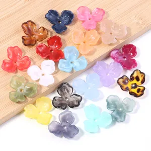 Colorful acrylic flower beads for DIY jewelry making, marbled design craft accessories.