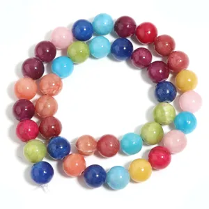Perles rondes colorees en pierre pour fabrication de bijoux DIY, perles espaceurs.