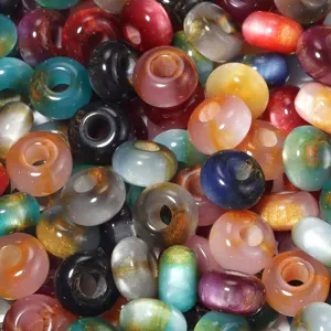 Resin Two-Tone Gold Foil Abacus Beads Colorful Large Hole Flat Round DIY Phone Chain