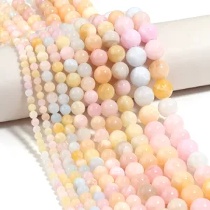 Perles Enfilage DIY Fait Main Perles Rondes en Verre Aspect Jade Multicolore Perles Intercalaires Lisses pour Bijoux
