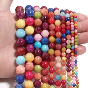 Perles rondes colorees pour bijoux DIY, accessoires d'artisanat en imitation de jade.