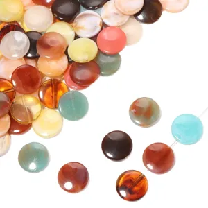 Cuentas redondas planas de acrílico de colores para accesorios de joyería de pulsera DIY.