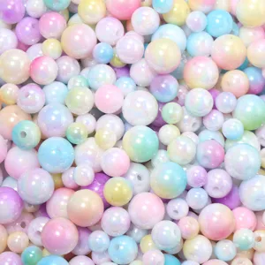 Colorful acrylic beads pastel gradient round loose beads for DIY handmade jewelry bracelet