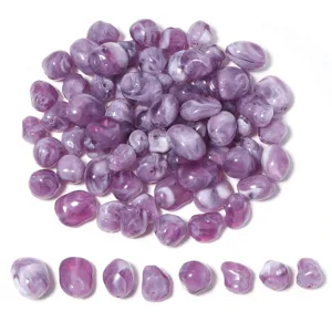 Cuentas sueltas irregulares de acrilico marmolado purpura para accesorios de joyeria.