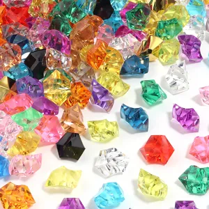 Colorful acrylic simulated ice cubes, transparent crystal stones for DIY decoration details.