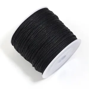 Black waxed cord detail view for DIY handmade bracelets, jewelry making, and beading crafts.