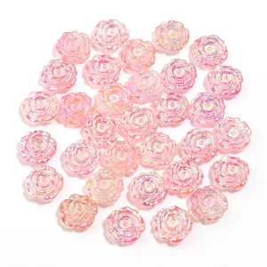 Acrylic pink AB colorful rose flower loose beads DIY handmade bracelet jewelry accessories