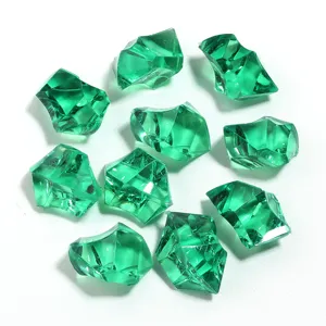 Green acrylic ice stone detail view, transparent crystal craft DIY accessory close up.