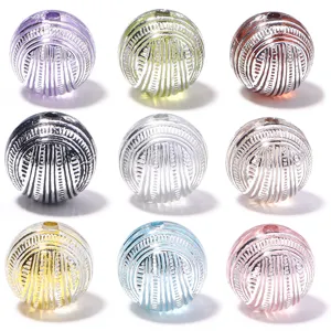 Perline in Acrilico a Forma di Gomitolo di Lana Rotonde Placcate in Argento a Righe per Bracciali e Collane Fai da Te