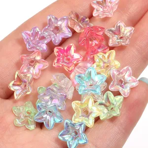 Closeup of colorful translucent acrylic star flower loose beads for DIY handmade jewelry crafts