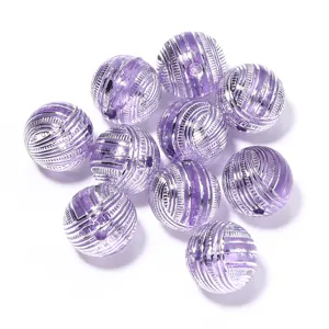 Perline rotonde in acrilico trasparente argentate e rigate da 16mm per gioielli fai da te.