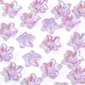Acrylic transparent AB iridescent five petal flower loose beads for DIY handmade jewelry bracelets