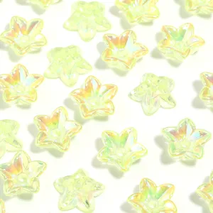 Acrylic AB iridescent five-petal flower loose beads, crystal clear DIY jewelry making craft charms.