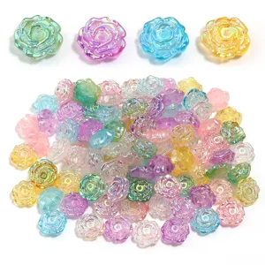 Colorful Acrylic Transparent AB Rose Flower Loose Beads DIY Handmade Jewelry Accessories