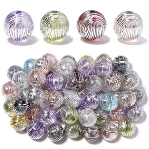 Perline acriliche a righe sfera di filato 16mm trasparente argento placcato braccialetto DIY