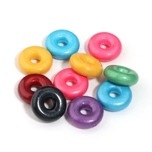 Cuentas espaciadoras donut de acrílico 14mm multicolor plano redondo agujero grande