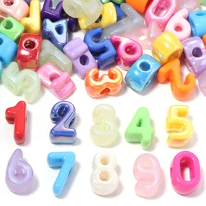 Χρωματιστές ακρυλικές χάντρες αριθμών, 0-9 DIY charms για χειροποίητα κοσμήματα και μπρελόκ.