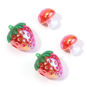 Acrylic iridescent strawberry and mushroom loose beads for DIY jewelry making craft accessories.