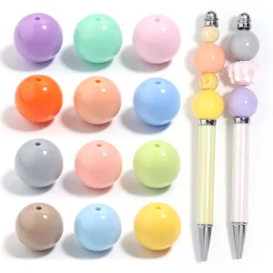 Macaron color acrylic round beads and DIY beadable pens set for handmade jewelry crafting.