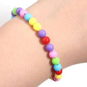 Colorful acrylic round bead bracelet, vibrant macaron color DIY fashion jewelry accessory.