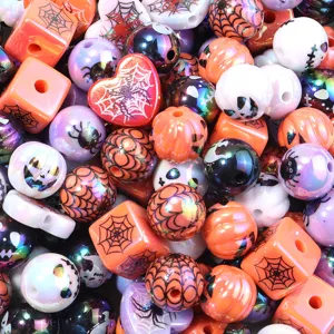 Perline Halloween DIY placcate UV rotonde quadrate zucca tela ragno per catene telefono.