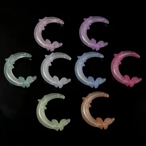 Acrylic luminous moon butterfly beads detail view, colorful DIY jewelry accessories loose beads.