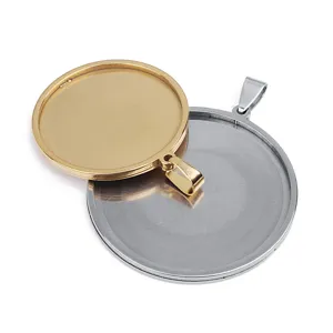 Stainless steel round bezel pendant blank tray for DIY time gemstone jewelry making.