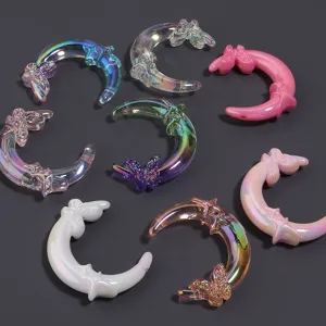 Acrylic mermaid luminous moon beads with butterfly design, colorful DIY craft jewelry accessories.